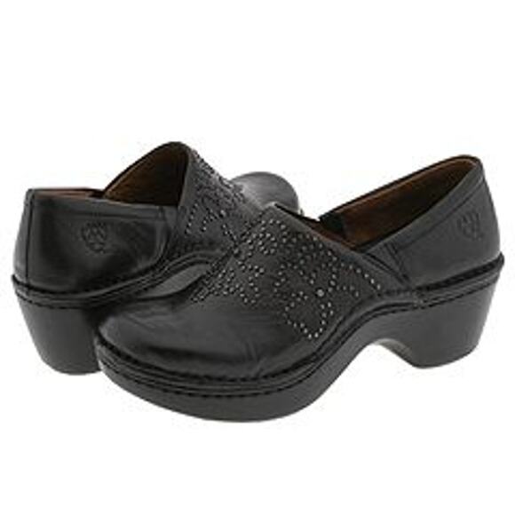 Ariat Women's Black Studded Western Slip On Clogs Comfort Shoe Leather Career - Picture 1 of 5